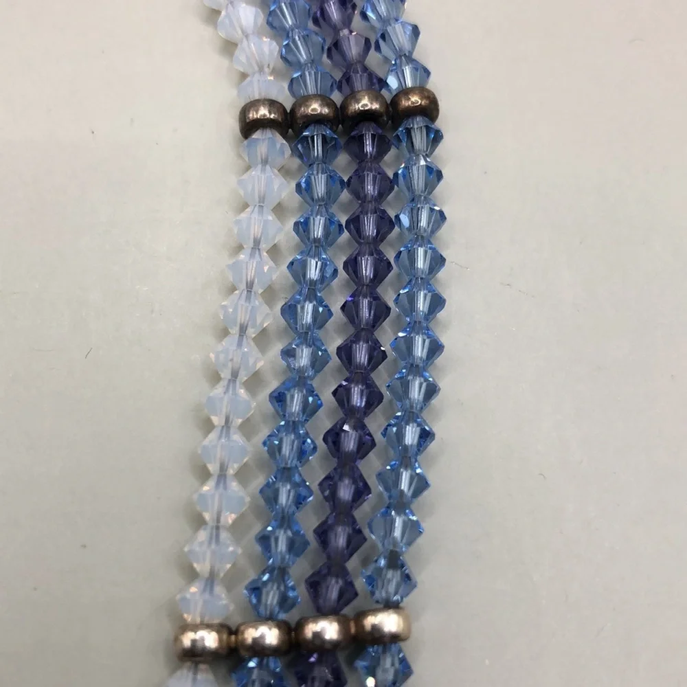 Dazzling shades of blue crystals 4 row bracelet sterling silver 925 dressy